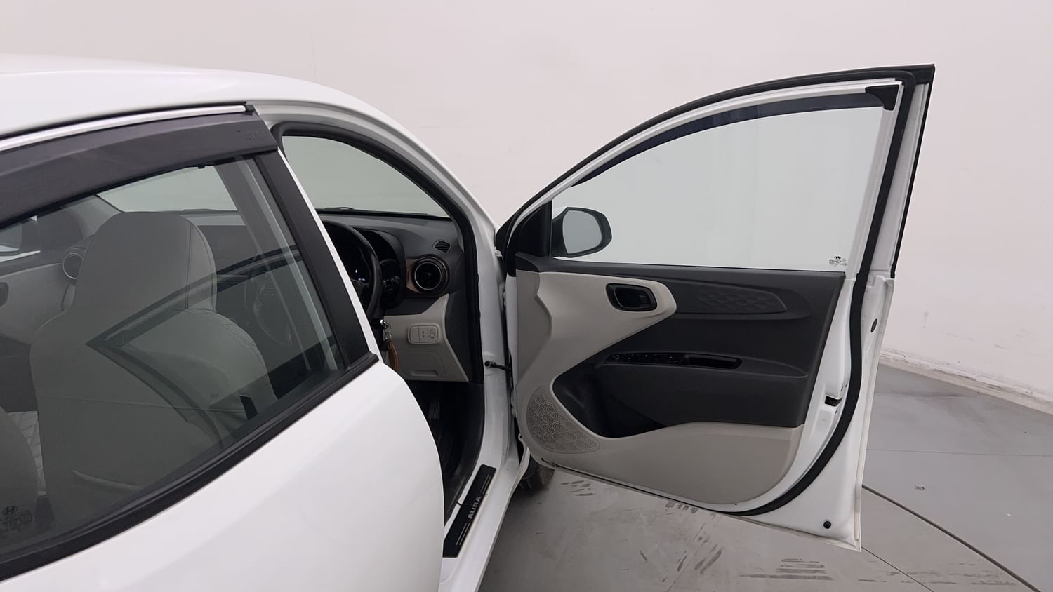 New Hyundai Aura interior RIGHT FRONT DOOR OPEN VIEW