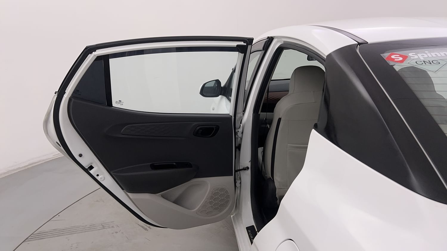 New Hyundai Aura interior LEFT REAR DOOR OPEN VIEW