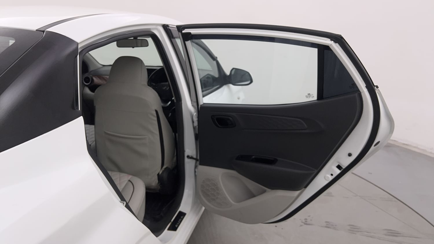 New Hyundai Aura interior RIGHT REAR DOOR OPEN VIEW