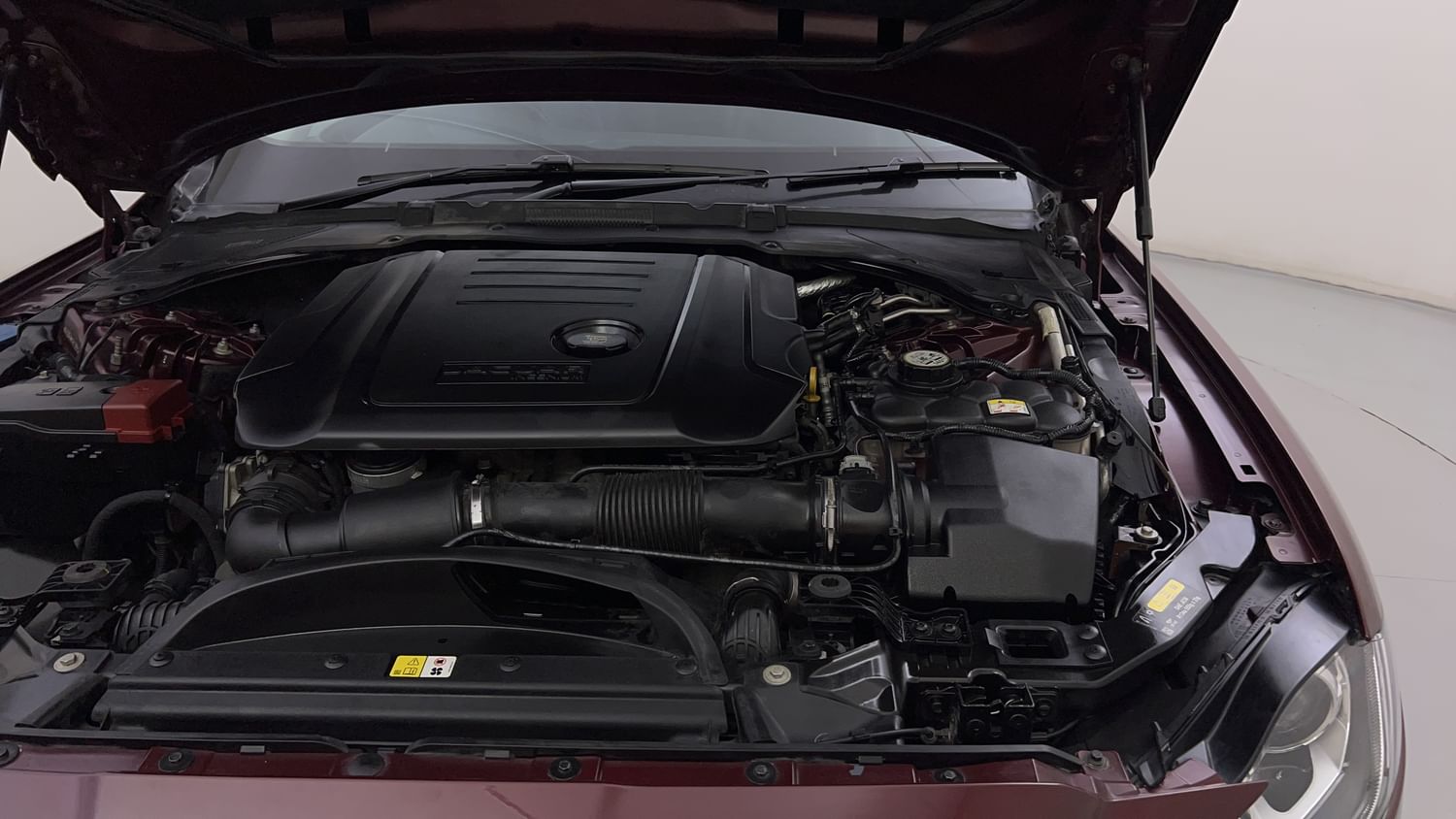 New Jaguar XF engine ENGINE LEFT SIDE HINGE & APRON VIEW