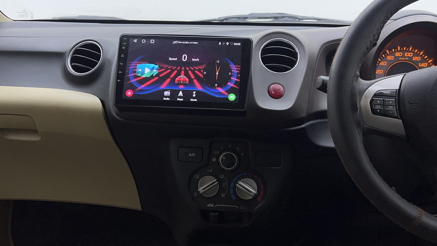 New Honda Brio interior MUSIC SYSTEM & AC CONTROL VIEW